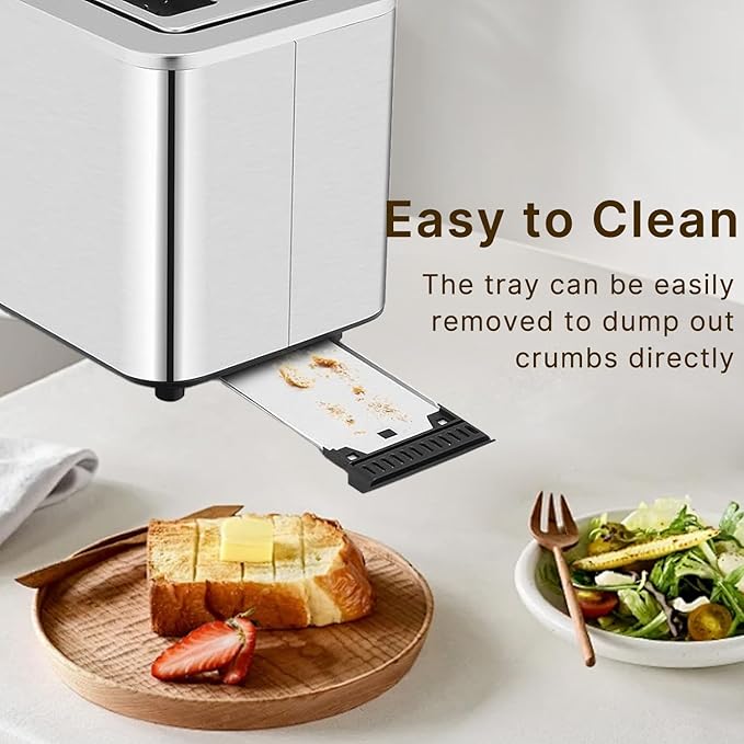 2-Slice Toaster with Touch Control 6 Shade Settings &amp 6 Bread Type 900W Removable Crumb Tray Countdown Display Smart Stainless Steel Design Silver