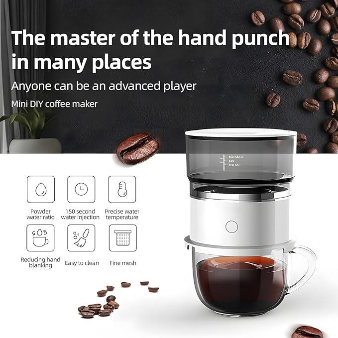 Coffee Maker with Stainless Steel Filter with Precise Temperature Control Heat Resistant Compact Lightweight Travel Coffee Dripper BrewerPortable Coffee Maker for Home Cafe Office White