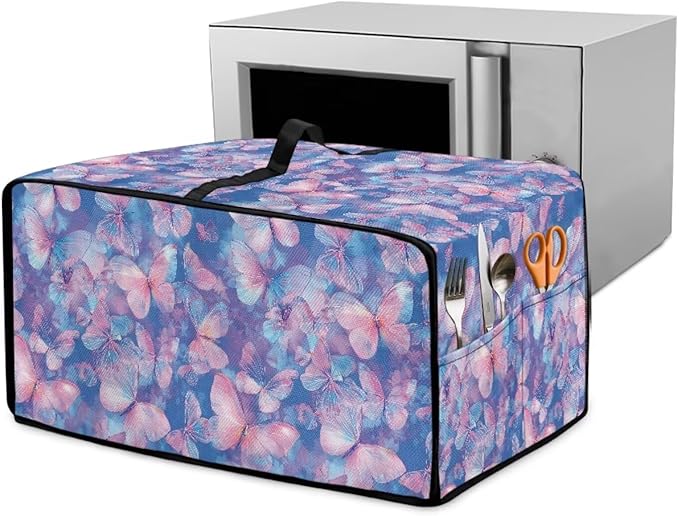 Butterfly Print Toaster Oven Covers for Kitchen Counter Decor Heavy Duty Toaster Oven Air Fryer Cover Washable Kitchen Small Appliance Protector with Side Pockets Pink and Blue