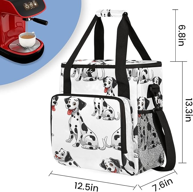 Cute Dalmatian Dog Coffee Maker Carring Bag Large Insulated Storage Organizer Case Tote Bags with Shoulder Strap for Travel Work Picnic