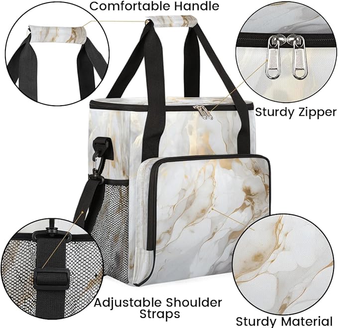 White Marble Coffee Maker Carrying Bag Compatible with K-Mini or K-Mini Plus Portable Single Cup Coffee Maker Case with Pockets for K Cup Pods