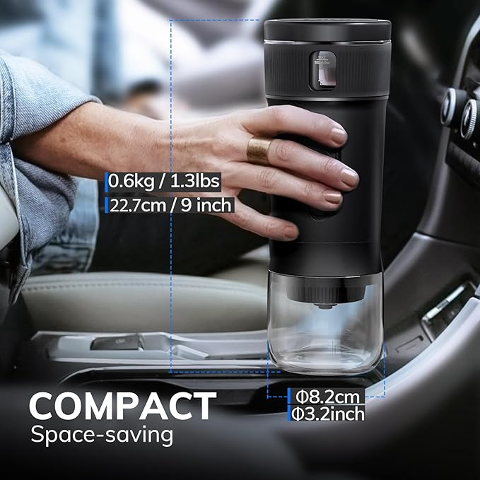 Portable Espresso Machine 100W Self-Heating &amp Car-Ready Compatible with NS Capsules &amp Ground Coffee Ideal for Travel Camping RV Black