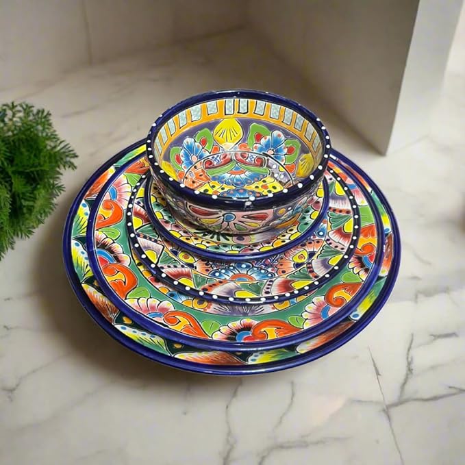 30-Piece Talavera Dinnerware Set | Colorful Tableware (Seats 6)