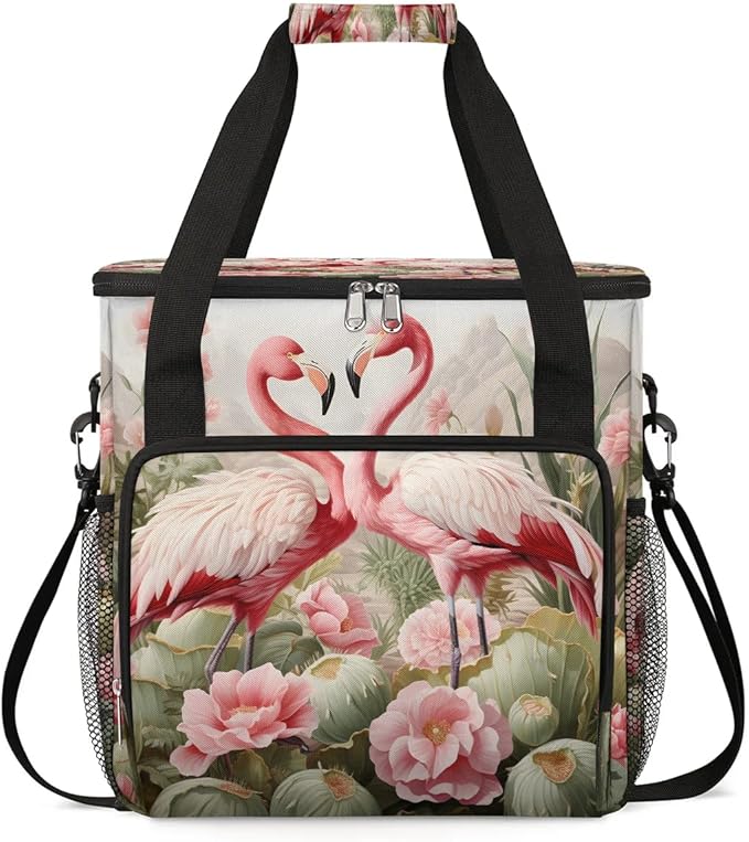 Summer Flamingo Flowers Coffee Maker Carrying Bag for Keurig K-Mini or K-Mini Plus Storage Portable Coffee Maker Travel Bag