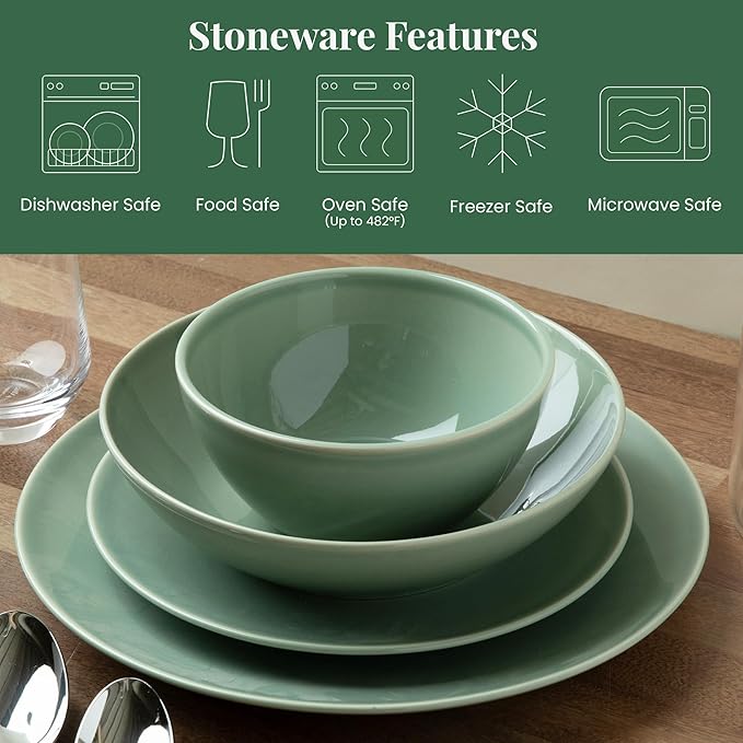 Larder &amp Vine Ceramic Stoneware Dinnerware 16-Piece Set 4 Place Settings (Sage)