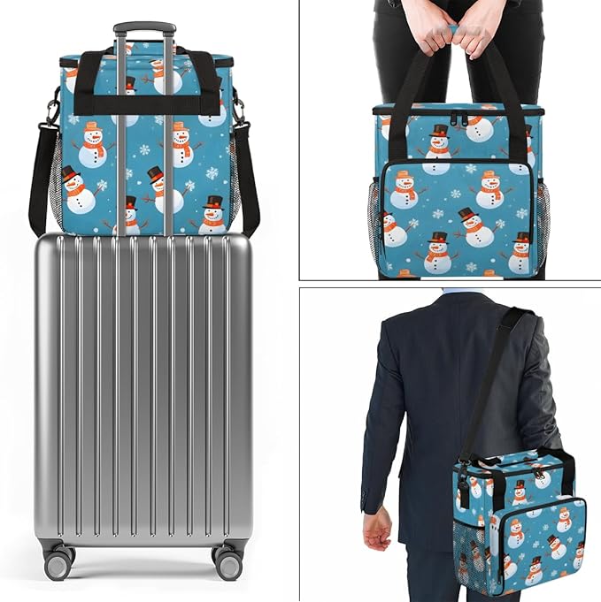 Christmas Snowman Coffee Maker Carrying Bag Graffiti Snowman Travel Storage Bag Compatible with K-Mini or K-Mini Plus Single Serve Coffee Brewer Carrying Case with Multiple Pockets &amp Shoulder St
