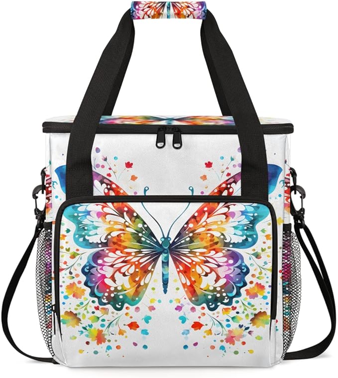 Abstract Butterfly Coffee Maker Carrying Bag Oil Painting Butterfly Travel Storage Bag Compatible with K-Mini or K-Mini Plus Single Serve Coffee Brewer Carrying Case with Pockets &amp Shoulder Stra