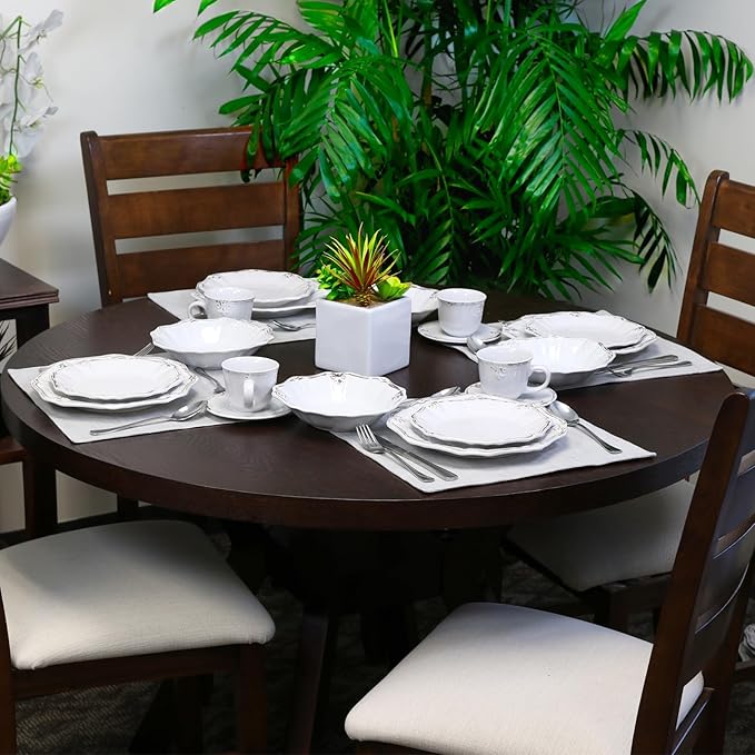 Elama Fleur De Lys 20-Piece Dinnerware Set in White