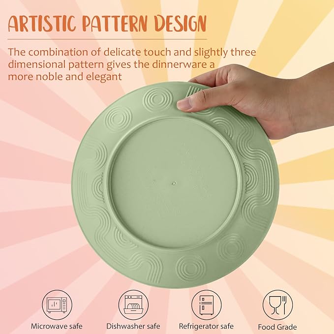 40 PCS Wheat Straw Dinnerware Sets Unbreakable Dishes Set for 8 Plastic Plates and Bowls Sets with Cups Dishwasher &amp Microwave Safe - Colorful
