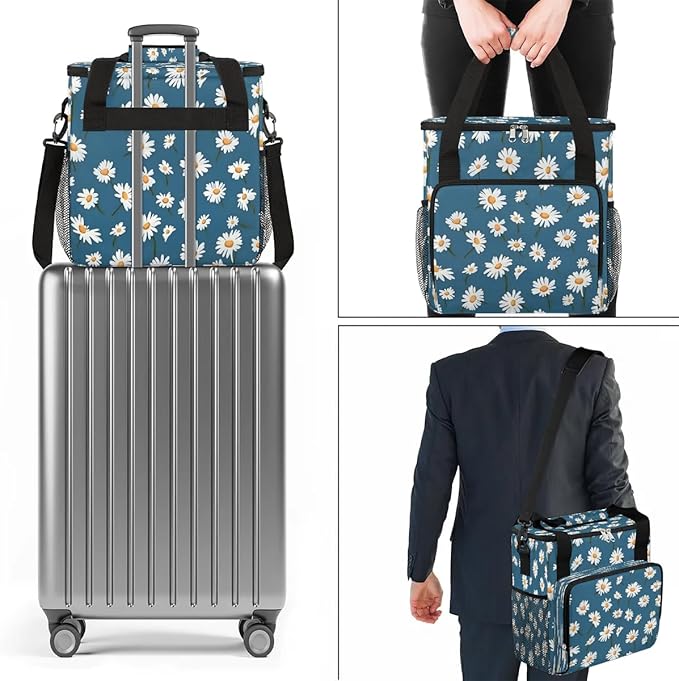 Daisy Printed Floral Coffee Maker Travel Bag for K-Mini or K-Mini Plus Single Serve Coffee Brewer Portable Storage Tote Case for Tarvel