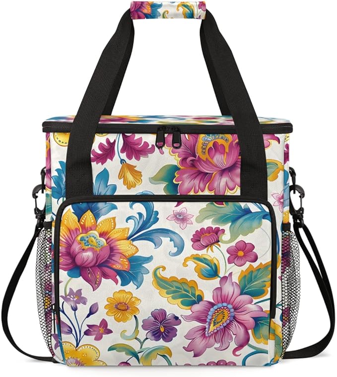 Resplendent Flowers Coffee Maker Carrying Bag Portable Travel Storage Tote Bag Compatible with K-Mini or K-Mini Plus Single Serve Coffee Brewer Carrying Case with Multiple Pockets &amp Shoulder Str
