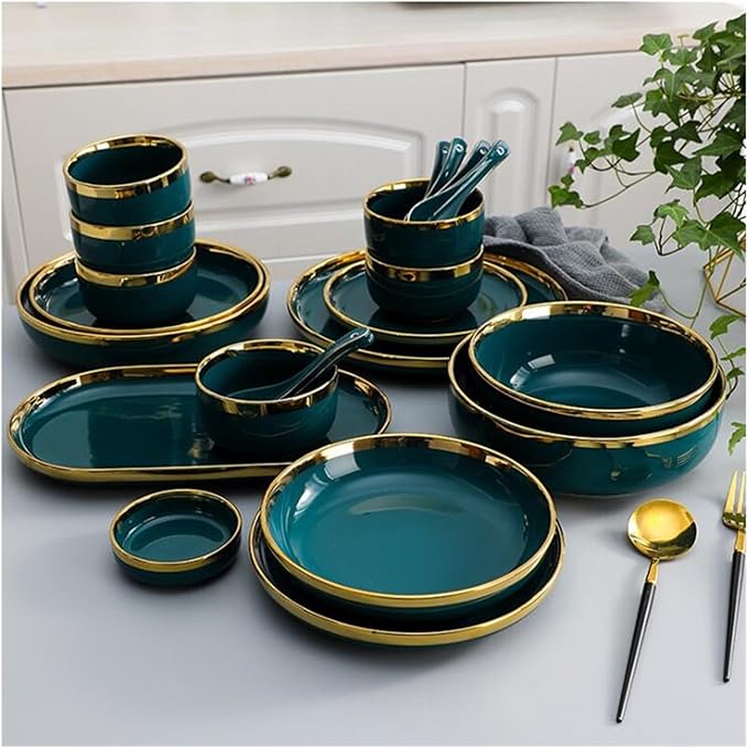 Dinner Sets Green Ceramic Plate Steak Food Plates Bowls Dinner Dish Porcelain Dinnerware Set For Family Hotel7.5 Inch Plate 1pcs