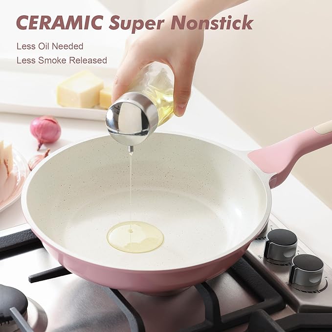 SENSARTE Nonstick Ceramic Cookware Set Large 13-Piece Healthy Pots and Pans Set Dishwasher Safe Non-toxic Kitchen Cooking Set with Stay-Cool Handles Induction Compatible PFAS Free Green