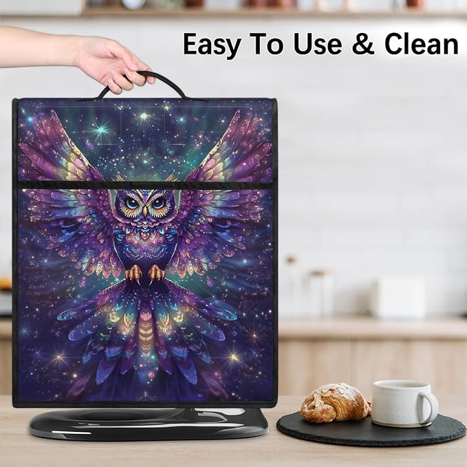 Kitchen Aid Mixer Cover Animal Glowing Owl Stand Mixer Cover Compatible with 6-8 Quarts Stand Mixers Dust Covers with Zipper Pocket Foldable Washable Kitchen Aid Organizer Bag