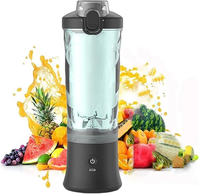 Mini Juice Blender Personal Juicer Cup with 600ml Capacity and 6 Sharp 304 Stainless Steel Blades 18000 RPM and 2 Modes Optional for Travel Sports