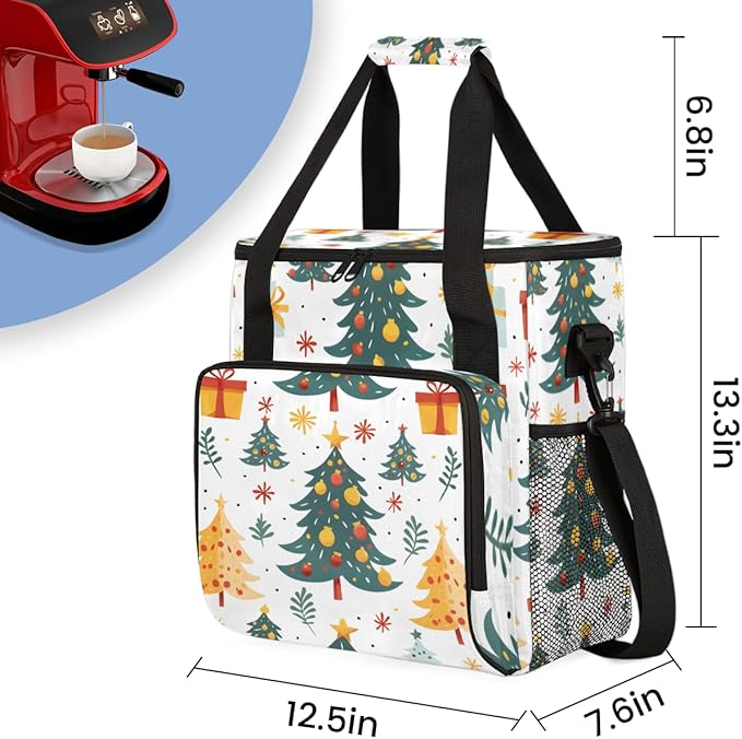 Xmas Tree Coffee Maker Carrying Bag Christmas Gift Travel Storage Bag Compatible with K-Mini or K-Mini Plus Single Serve Coffee Brewer Carrying Case with Multiple Pockets &amp Shoulder Strap