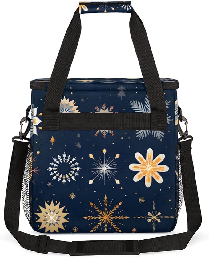 Christmas Snowflakes Coffee Maker Carrying Bag Mystical Snowflakes Travel Storage Bag Compatible with K-Mini or K-Mini Plus Single Serve Coffee Brewer Carrying Case with Pockets &amp Shoulder Strap