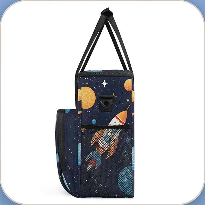 Space Rocket Galaxy Travel Coffee Maker Carrying Bag Large Organizer Storage Tote Bag Insulated Reusable Cooler Grocery Bags