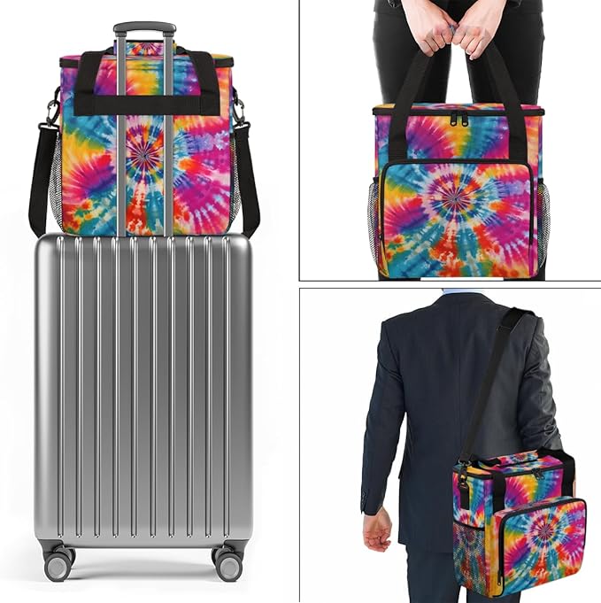 Tie Dyeing Coffee Maker Carrying Bag Light Blue Pink Travel Storage Bag Compatible with K-Mini or K-Mini Plus Single Serve Coffee Brewer Carrying Case with Multiple Pockets &amp Shoulder Strap