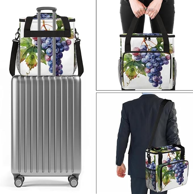 Grape Fruit Coffee Maker Carring Bag Large Insulated Storage Organizer Case Tote Bags with Shoulder Strap for Travel Work Picnic