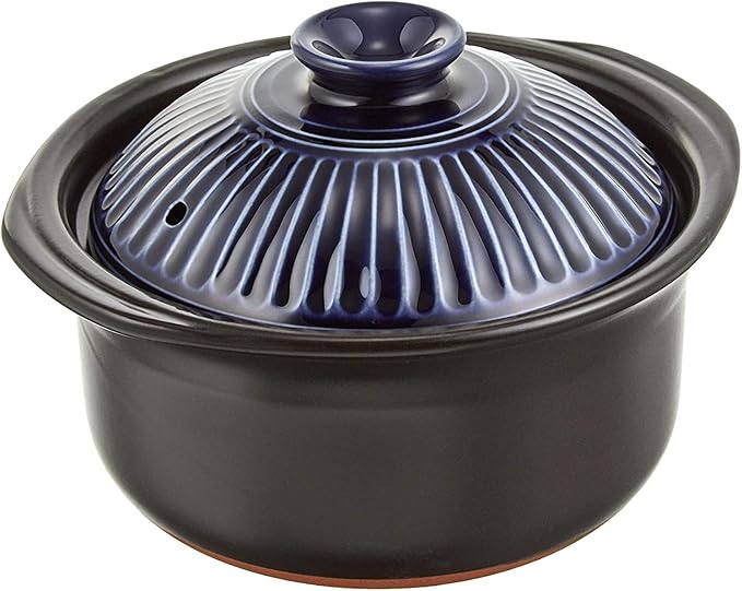 Ginpo Pottery Chrysanthemum Rice Earthenware Pot Banko Ware (5 Cups Cooking Lapis Double Lid) Earthenware Pot Rice Cooking Ginpo Rice Cooker Rice Cooker