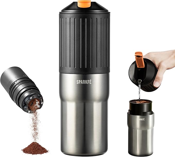 Portable Pour Over Coffee Maker Rechargeable Electric Grinder with Stainless Steel Conical Burr Integrated Hand Brew Kit with Stainless Steel Filter Dripper &amp Travel Mugs for Camping Outdoors