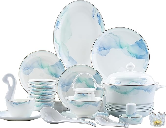 60 Pcs Top Ceramic Bone China Dinnerware Set Fine China Dinnerware Sets Ceramic Tableware Set Chinese Gifts