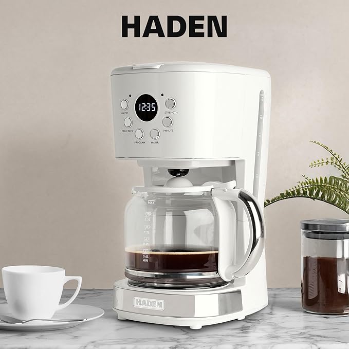 Haden 12 Cup Programmable Coffee Maker with Brew Strength Control and Heritage Stainless Steel Bread Toaster 2 Slice Wide Slot Ivory &amp Chrome