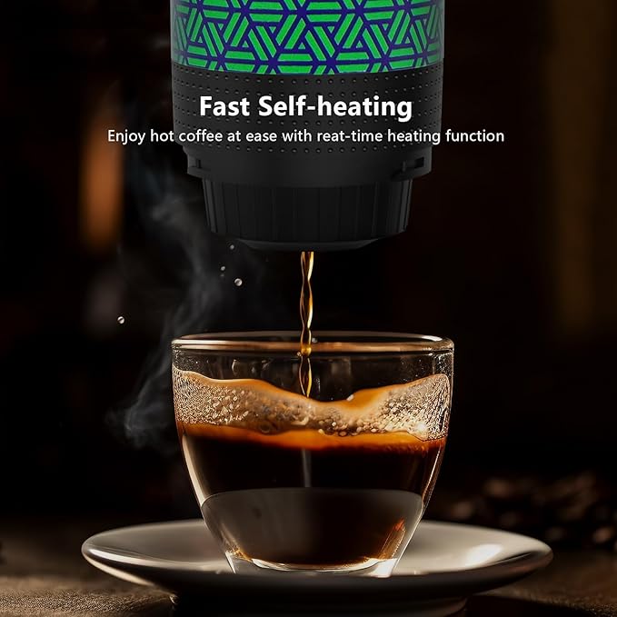 Coffee Maker Gift Set for CampingBattery Powered Portable Electric Espresso Machine Rechargeable Coffee Maker Self Heating Ground Coffee Capsule for RV Hiking (Green mix Black)