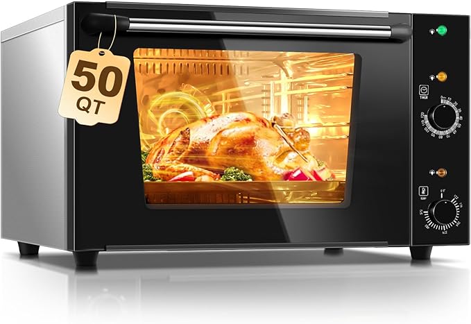 Commercial Convection Oven 2500W Countertop Oven 1.68 cu.ft Large Capacity 3-Tier Toaster Oven with 122-572°F Control Stainless Steel Commercial Oven for Restaurant Bakery Pizza Shop Food Truck