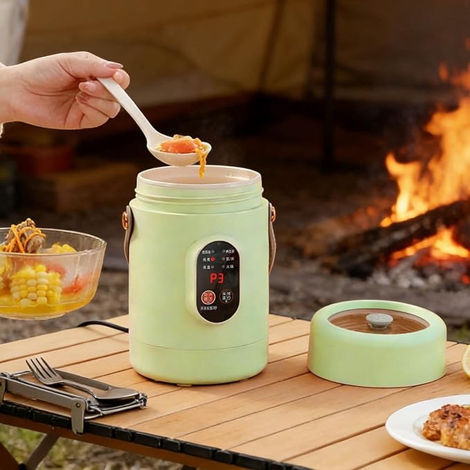 Multifunctional Health Pot Portable 500W Health Pot with Ceramic Glaze Inner Pot &amp Steamer 12-Hour Preset Slow Cooker for Rice Porridge Soup Steaming (B-1.2L-Green)