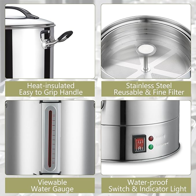 Commercial Coffee Urn 24L 160Cup Stainless Steel Quick Brew Hot Dispenser for Catering Commercial Grade Large Capacity Coffee Maker For Meeting Rooms Church School Stainless Steel