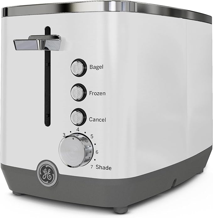 GE 2 Slice Toaster Extra Wide Slots for Toasting Bagels Breads Waffles &amp More 7 Adjustable Shade Settings Removable Crumb Tray Countertop Kitchen Essentials 850 Watts White