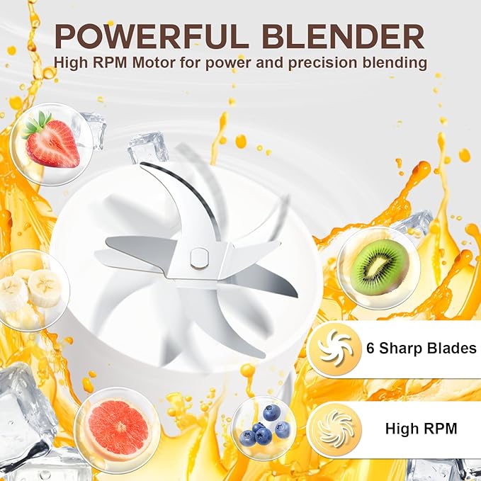 MOJOCO Portable Smoothie Blender – 30oz Personal Blender with Insulated Cup for Smoothies &amp Shakes – Rechargeable/Cordless Leakproof Food-Grade Small Juice Maker for Home Office Gym Travel R