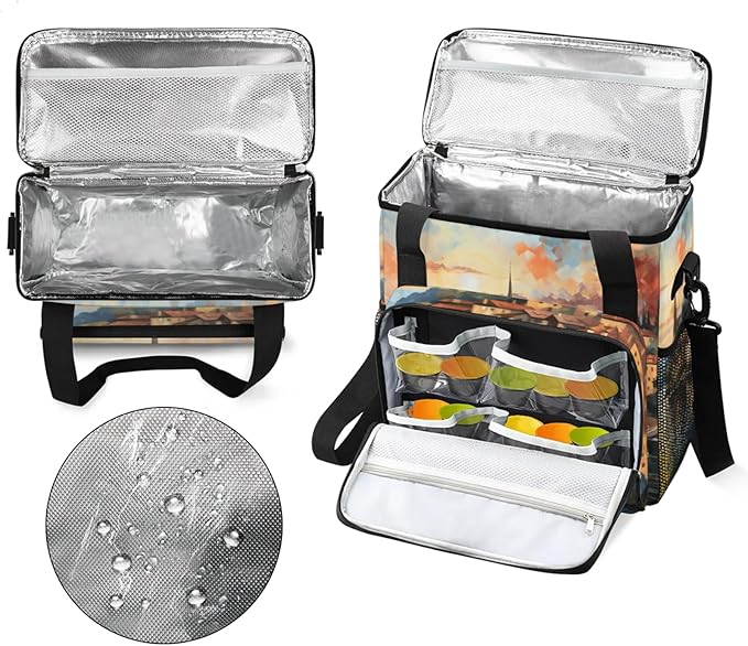 Seaside House Coffee Maker Travel Bag for Keurig K-Mini/K-Mini Plus Insulated Waterproof Tote with Pockets Portable Single-Serve Brewer Case