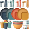 48 Pcs Dinnerware Sets Unbreakable Plates and Bowls Sets Reusable Dinnerware Sets for 4 People Travel Camping Picnic Home Party Cutlery Set Dishwasher Microwave Safe Dishes