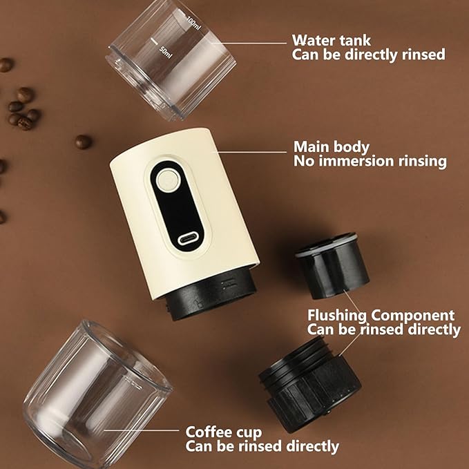 GOWENIC Portable Electric Espresso Machine Travel Coffee Machine for Camping Rechargeable Handheld Capsule Coffee Maker Car Self Heating Maker for RV Hiking Office (Beige)