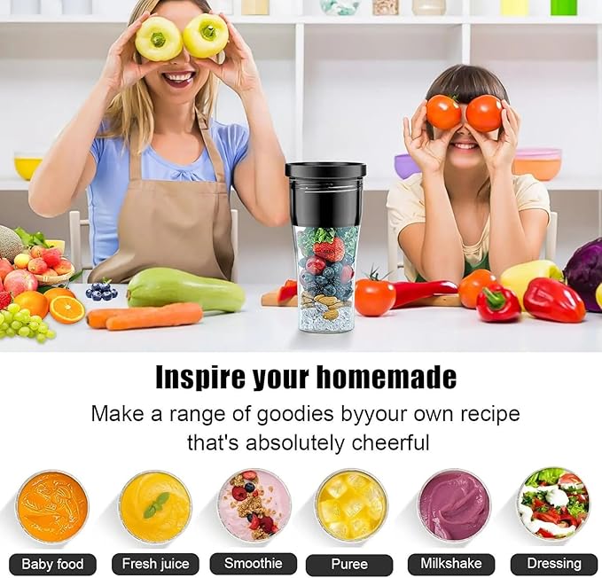 20oz Portable Blender USB Rechargeable 18000rpm 6-Blade Smoothie Maker with Cleaning Brush IPX8 for Home Kitchen Gym Maker Shakes Juice