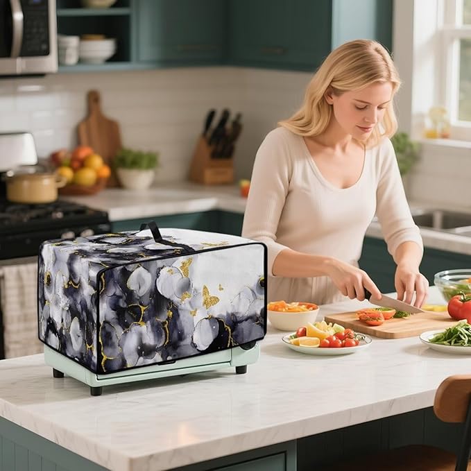 Doojoayie Small Appliance Dust Cover 8 Slice Toaster Cover Small Appliance Dust Protector for Toaster Oven/Bread Making Machine/Air Fryer Butterfly &amp Marble Print