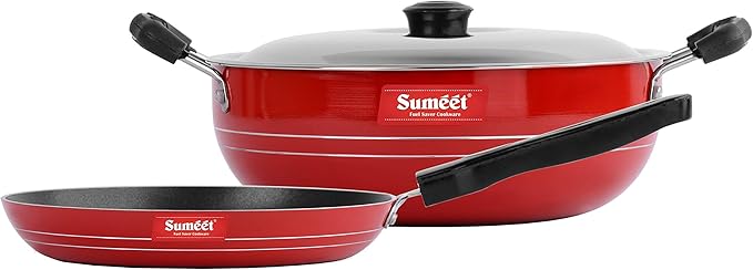 Sumeet 2.6mm Thick Non-Stick Blush Cookware set (Kadhai With Lid – 1.5Ltr capacity- 20cm Dia + Tapper pan – 20cm Dia)