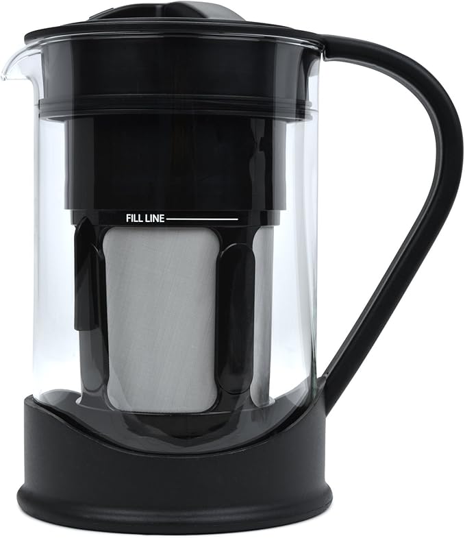 COLD BREW COFFEE MAKER 1 Liter (4-Cups) Capacity Great For Flavorful Iced Coffee That Stays Fresh Longer Borosilicate Glass Easy Cleaning Fun Ideas and Recipe Booklet 8x5 Inches Black