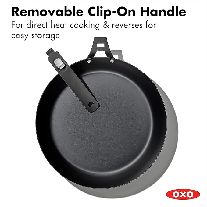 OXO Outdoor Pre-Seasoned Carbon Steel 12 Frying Pan Skillet Detachable Handle for Easy Storage Indoor Use Nonstick with Use Induction SuitableOven &amp Broiler SafeBrowning GrillSearSauteB