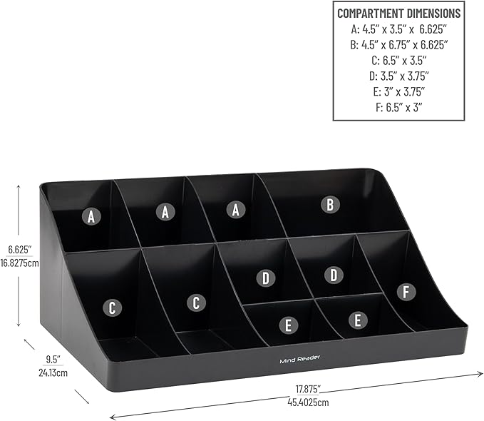 Mind Reader Cup and Condiment Station Countertop Organizer Coffee Bar Kitchen Stirrers 17.875L x 9.5W x 6.625H Black