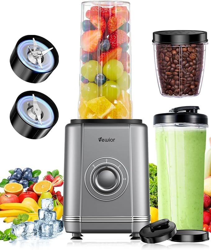 1000W Blender for Shakes and Smoothies VEWIOR Personal Blender with 6-Edge Blade 2 * 22oz To-Go Cups 3 Modes Control Suitable for Kitchen Ideal for Frozen Drinks Sauces