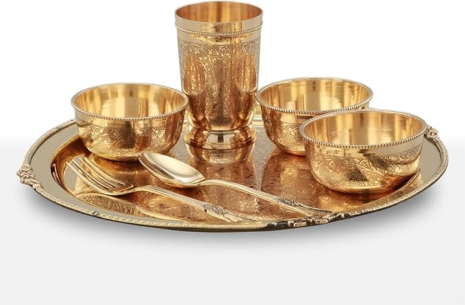 7 Pieces Brass Etched Dinner Set