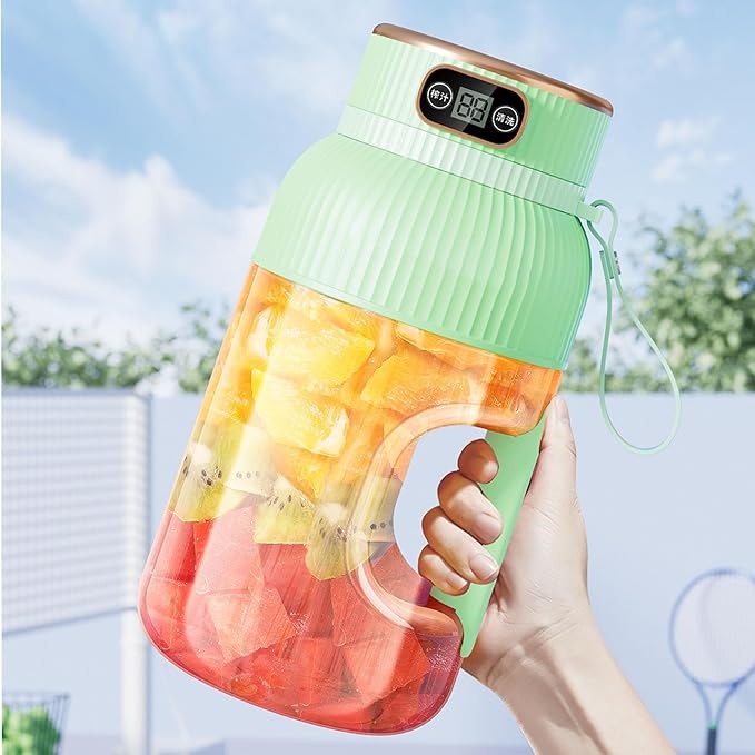 Multifunctional Portable Juicer Cup with Digital Display Personal Wireless Portable Blender Rechargeable for Shakes and Smoothies Fruits and Veggies Easy To Clean (White-A)