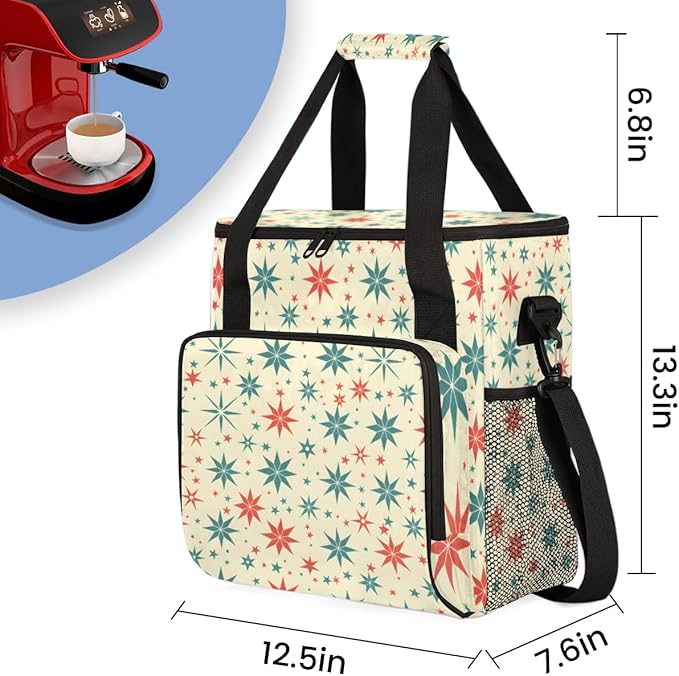 Christmas Snowflakes Coffee Maker Carrying Bag Cartoon Snowflakes Travel Storage Bag Compatible with K-Mini or K-Mini Plus Single Serve Coffee Brewer Carrying Case with Pockets &amp Shoulder Strap