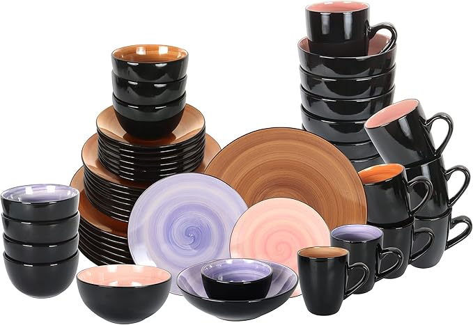 Stoneware Sonoma 56pc Dinnerware Set Black + Speckled Spin Wash Mixed Colors of Mocha Spice Cobalt and Rose