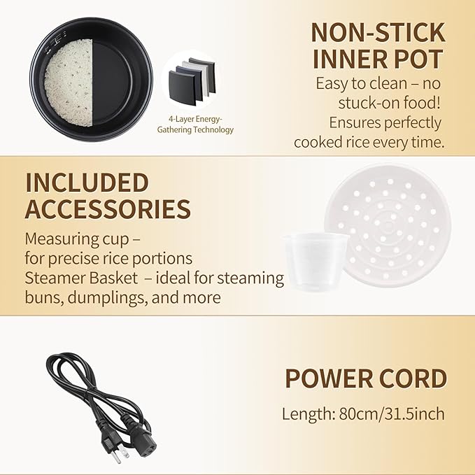 NUNET Electric Mini Rice Cooker 5 Cups Small Rice Cooker Portable 10-in-1 Smart Multi-Functional Cooker Time Control 400W for Soup Mixed Grain Rice Oatmeal Porridge w. Non-Stick Inner Pot (White)