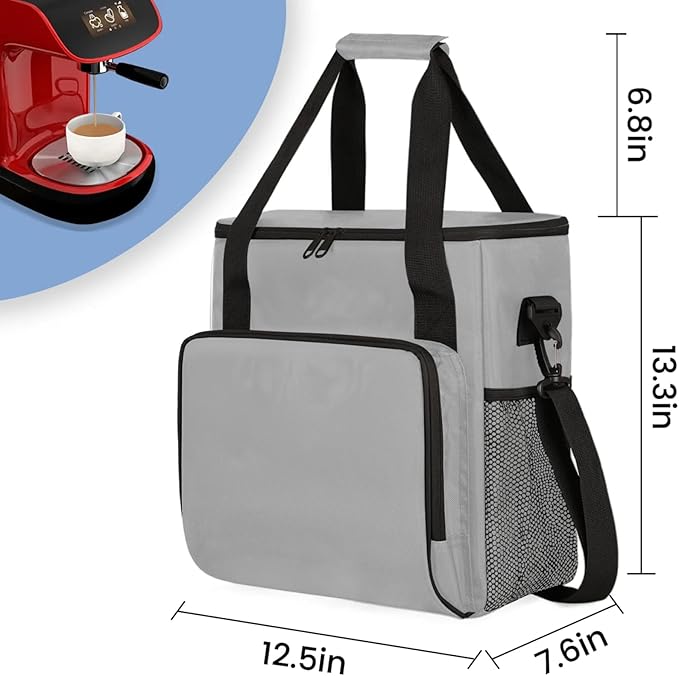 Grey Coffee Maker Carrying Bag Waterproof Insulated Leakproof Cooler Bag Portable Storage Tote Bag Organizer With Shoulder Strap